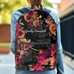 Kleurrijke Fuchsia Oranje Bloemrijke Monogram Bedrukte Rugzak