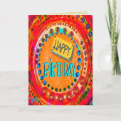Kleurrijke Fun Abstract Modern Rood Happy Birthday Kaart (Voorkant)