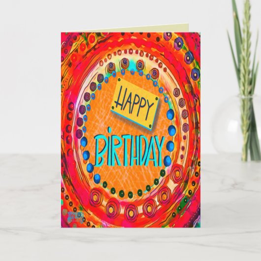 Kleurrijke Fun Abstract Modern Rood Happy Birthday Kaart (Voorkant)