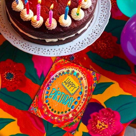 Kleurrijke Fun Abstract Modern Rood Happy Birthday Kaart