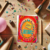 Kleurrijke Fun Abstract Modern Rood Happy Birthday Kaart