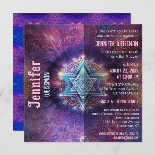 Kleurrijke Fun Bat Mitzvah Neon Star Kaart (Voorkant / Achterkant)