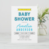 Kleurrijke Fun Blue en Yellow Modern Baby shower Kaart (Staand voorkant)