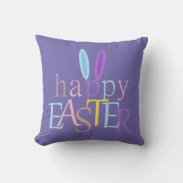 Kleurrijke Fun Bunny Happy Easter op Paarse Kussen