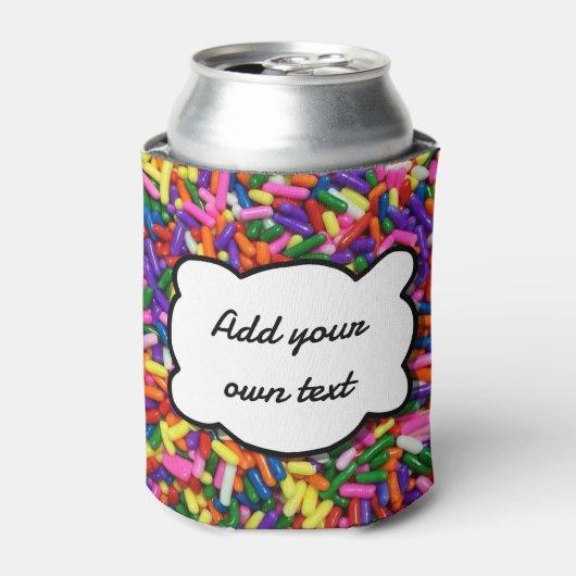 Kleurrijke Fun Candy Sprinkels Aangepaste Tekst Blikjeskoeler (Blikje Voorkant)