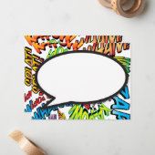 Kleurrijke Fun Comic Book Speech Bubble Notitiekaartje (Voorkant / Achterkant in situ)