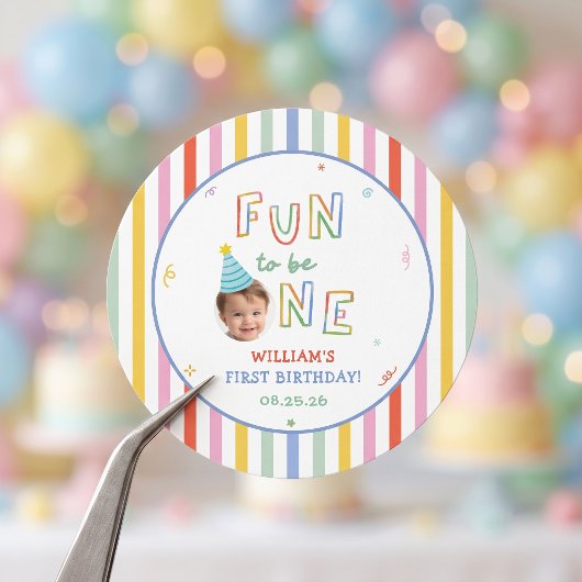Kleurrijke Fun Gestreepte Verjaardagsfeest Sticker