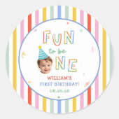 Kleurrijke Fun Gestreepte Verjaardagsfeest Sticker (Voorkant)