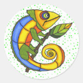 Kleurrijke Fun Lizard Stippen Ronde Sticker (Voorkant)