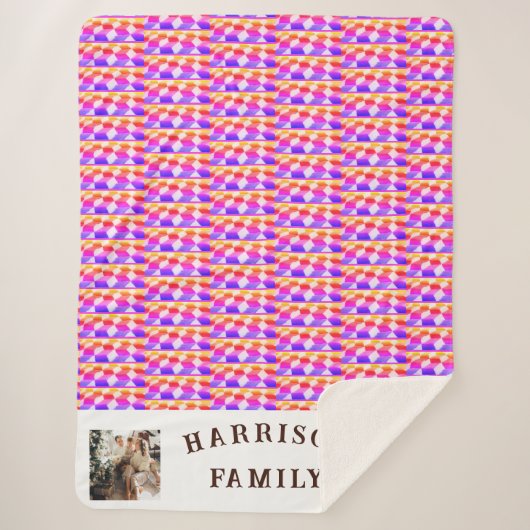 Kleurrijke Fun Pattern Familie Foto en Naam Sherpa Deken (Voorkant)