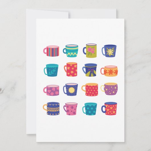 Kleurrijke Fun Patterned Coffee Mok Set Kaart (Voorkant)