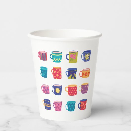 Kleurrijke Fun Patterned Coffee Mok Set Papieren Bekers (Voorkant)
