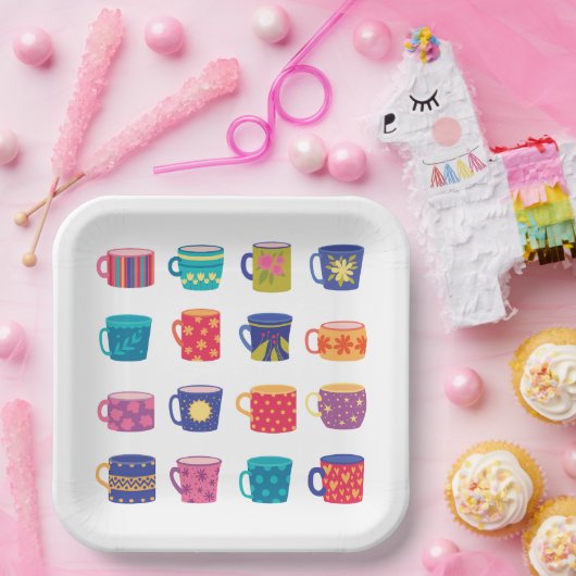 Kleurrijke Fun Patterned Coffee Mok Set Papieren Bordje (Feest)