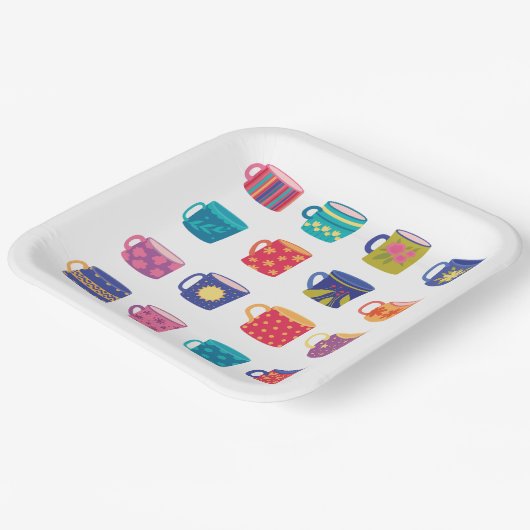 Kleurrijke Fun Patterned Coffee Mok Set Papieren Bordje (Gebogen)
