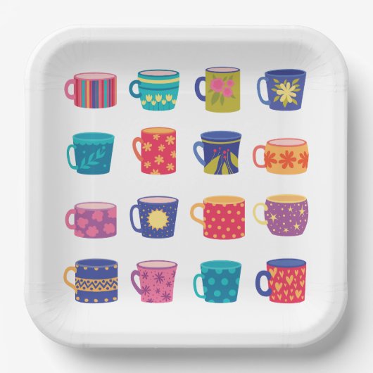 Kleurrijke Fun Patterned Coffee Mok Set Papieren Bordje (Voorkant)