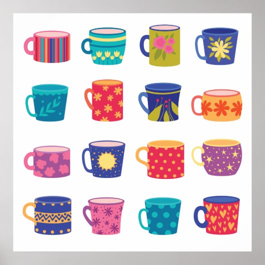 Kleurrijke Fun Patterned Coffee Mok Set Poster (Voorkant)