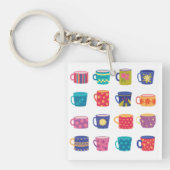 Kleurrijke Fun Patterned Coffee Mok Set Sleutelhanger (Voorkant)