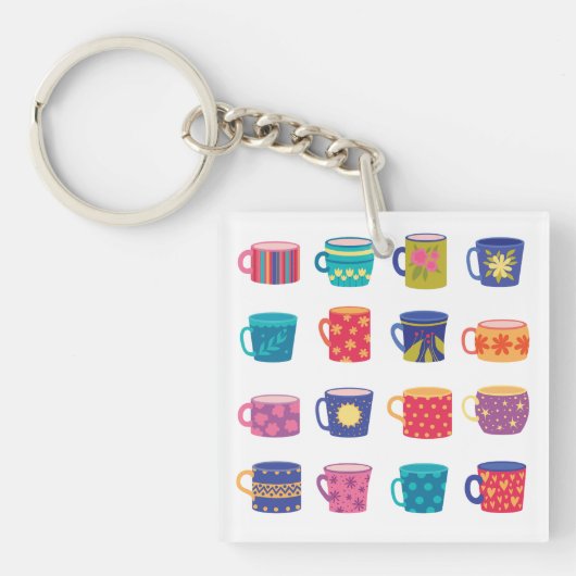 Kleurrijke Fun Patterned Coffee Mok Set Sleutelhanger (Voorkant)