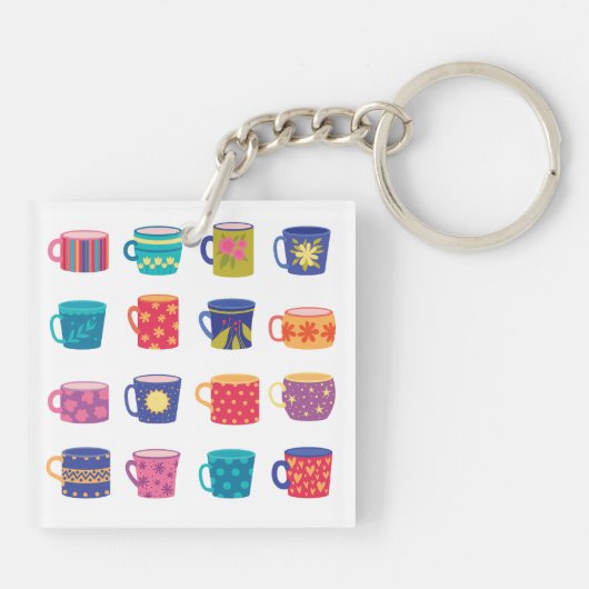 Kleurrijke Fun Patterned Coffee Mok Set Sleutelhanger (Achterkant)