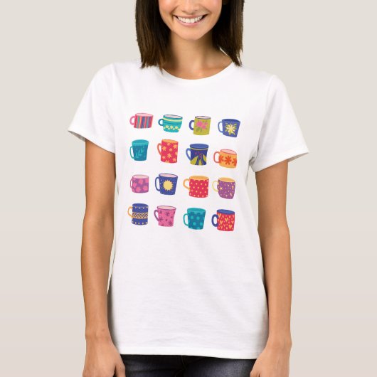 Kleurrijke Fun Patterned Coffee Mok Set T-shirt (Voorkant)
