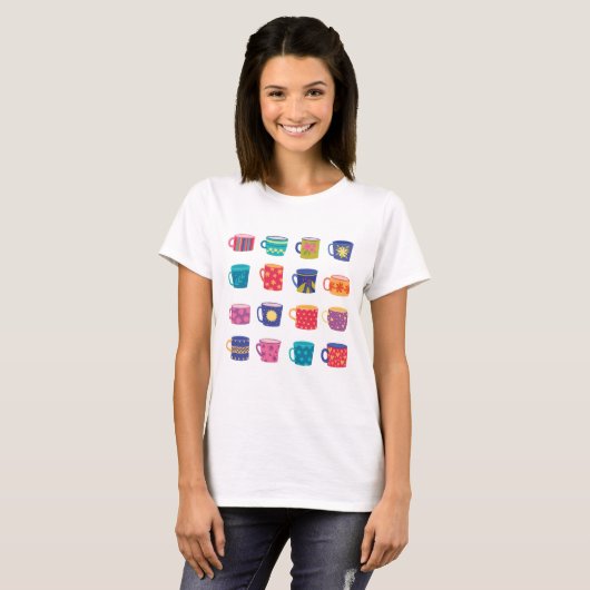 Kleurrijke Fun Patterned Coffee Mok Set T-shirt (Voorkant volledig)