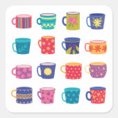 Kleurrijke Fun Patterned Coffee Mok Set Vierkante Sticker (Voorkant)
