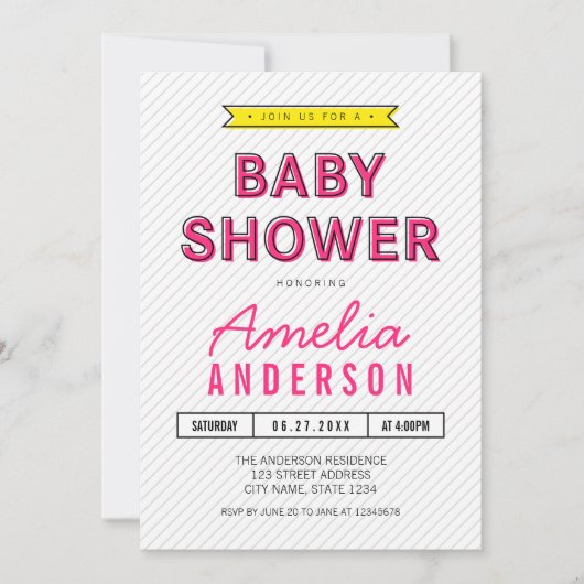 Kleurrijke Fun Roze en Geel Modern Baby shower Kaart (Voorkant)