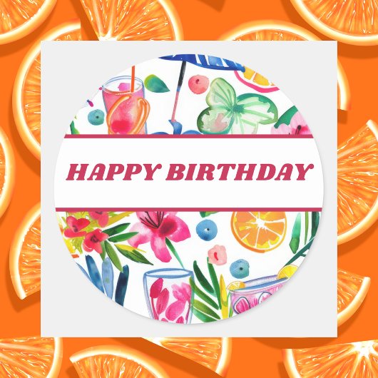 Kleurrijke Fun Summer Waterverf Tropical Birthday Papieren Bordje