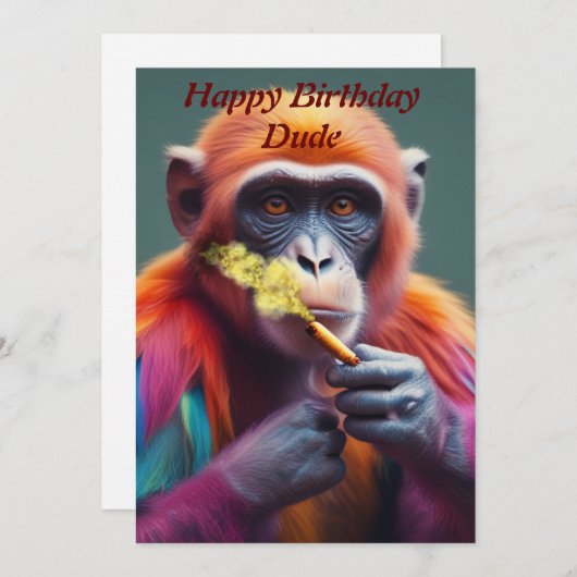 Kleurrijke funky aap met sigaar kaart (Voorkant / Achterkant)