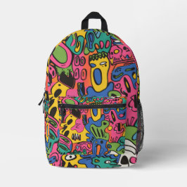 Kleurrijke Funky Cartoon Doodle Patroon Kinderen Bedrukte Rugzak