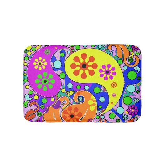Kleurrijke Funky Flowers Retro Paisley Hippie Badmat (Voorkant)