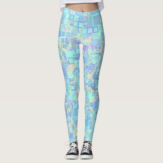 Kleurrijke Funky Groovy Vierkanten Leggings (Voorkant)