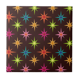 Kleurrijke Funky Mid Century Atomaire Sterexplosie Tegeltje