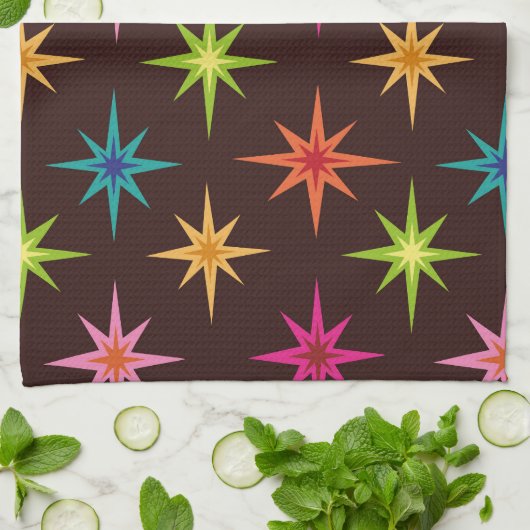 Kleurrijke Funky Mid Century Mod Atomic Starbursts Theedoek (Gevouwen)