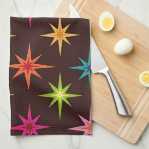 Kleurrijke Funky Mid Century Mod Atomic Starbursts Theedoek