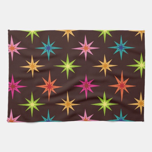 Kleurrijke Funky Mid Century Mod Atomic Starbursts Theedoek (Horizontaal)