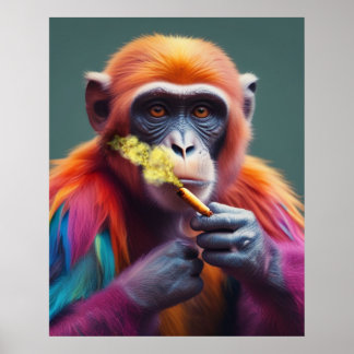 Kleurrijke Funky Monkey met een sigaar Poster
