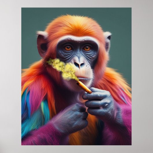Kleurrijke Funky Monkey met een sigaar Poster (Voorkant)
