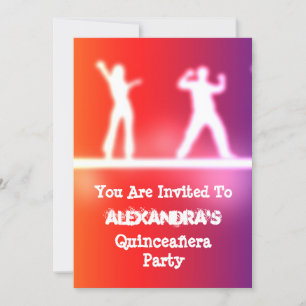 Kleurrijke funky neon dansers Quinceañera party Kaart