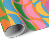 Kleurrijke Funky Pop Art Wavy Moon Stripes Patroon Cadeaupapier (Rol Hoek)