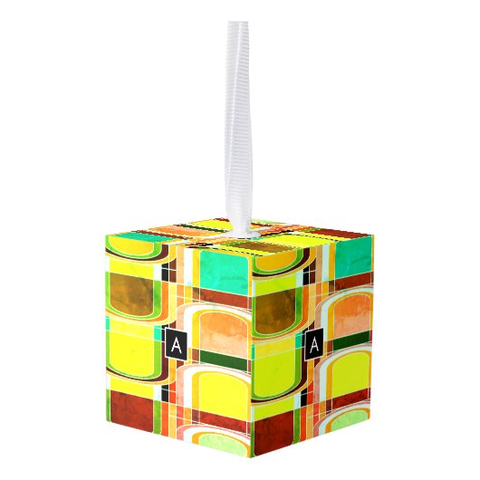 Kleurrijke Funky Retro geïnspireerd Kubus Ornament (Achter hoekig)