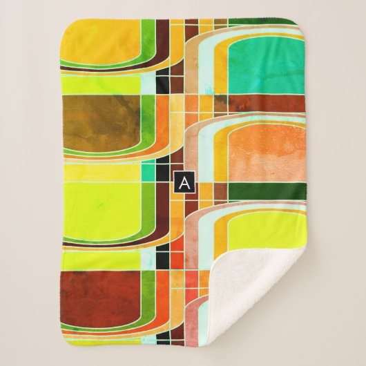 Kleurrijke Funky Retro geïnspireerd Sherpa Deken (Voorkant)