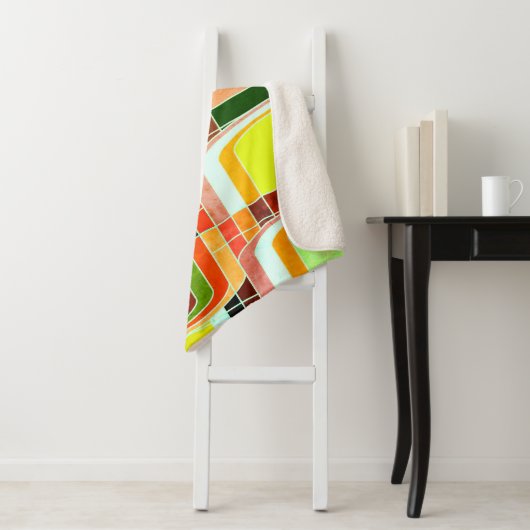 Kleurrijke Funky Retro geïnspireerd Sherpa Deken (In situ)