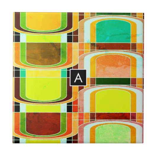 Kleurrijke Funky Retro geïnspireerd Tegeltje (Voorkant)