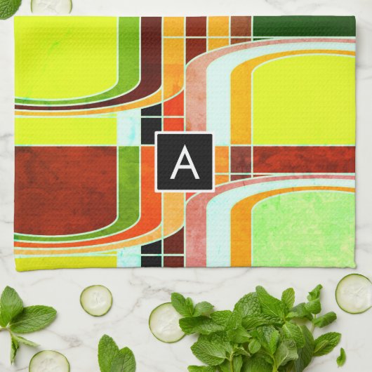 Kleurrijke Funky Retro geïnspireerd Theedoek (Gevouwen)