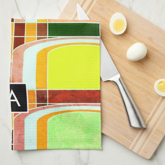 Kleurrijke Funky Retro geïnspireerd Theedoek (Quarter Fold)