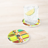 Kleurrijke Funky Retro geïnspireerd Zandsteen Onderzetter (Zijkant)