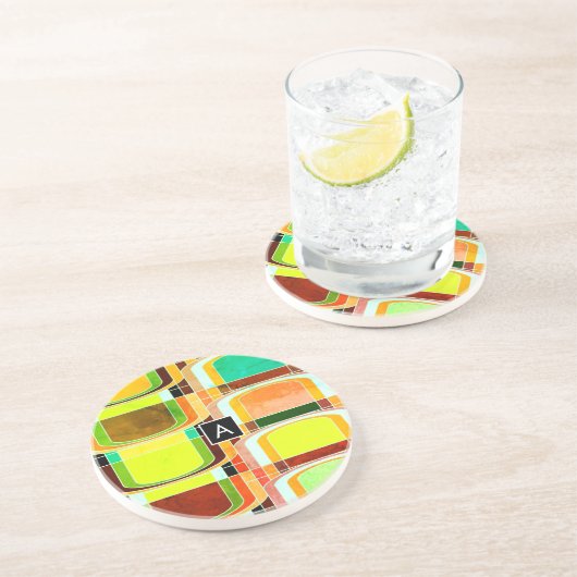 Kleurrijke Funky Retro geïnspireerd Zandsteen Onderzetter (Zijkant)