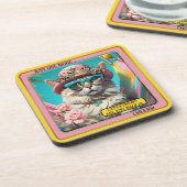 Kleurrijke Funny Magical Cat Onderzetter (Linkerzijde)