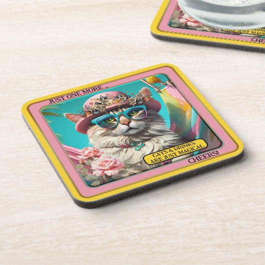 Kleurrijke Funny Magical Cat Onderzetter (Linkerzijde)